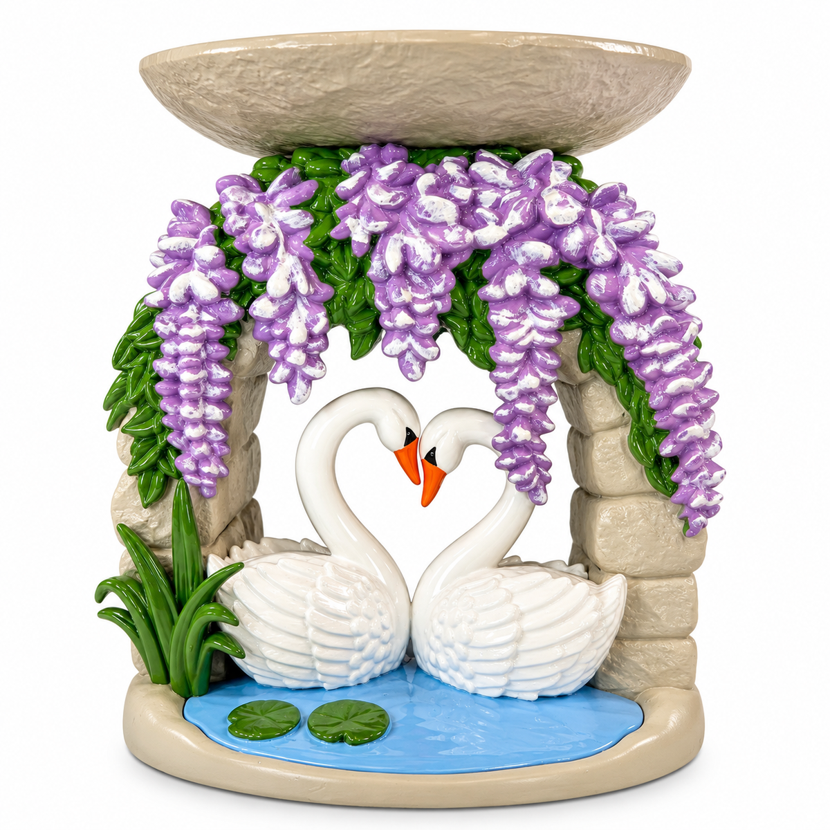 Portavela Decorativo Cisnes con Flores de Lavanda