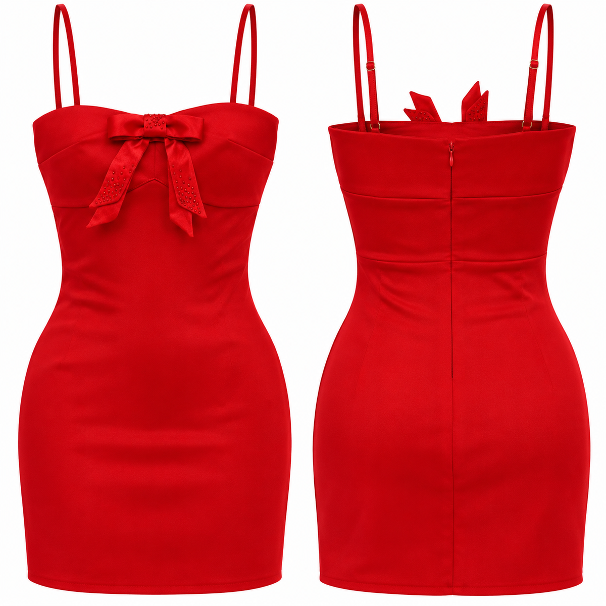 Vestido Mini Rojo con Moño Rhinestone – Victoria’s Secret 🎀